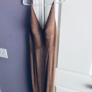 Adrianna Papell Rose Gold Beaded Long Dress